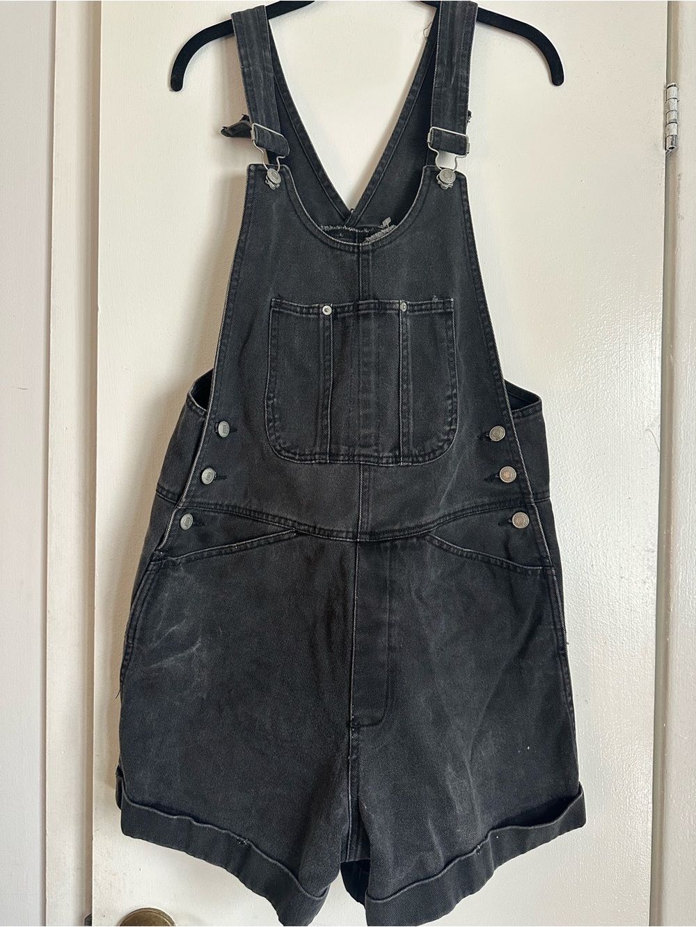 Vintage Black Denim Short Overalls